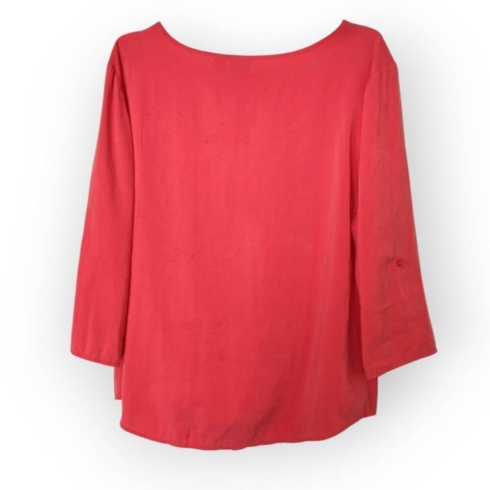 Chicos Peach Silk Blouse Sz 2 US 12 | Roll Tab Sleeve Coastal Classic Beachy Top - Picture 3 of 9